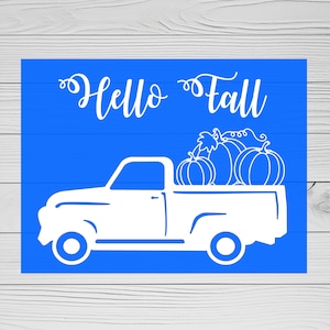 Fall stencils | Hello Fall Stencil | Fall Truck Stencil | Reusable Adhesive Silkscreen Stencil | Wood chalk painting | pumpkin sign