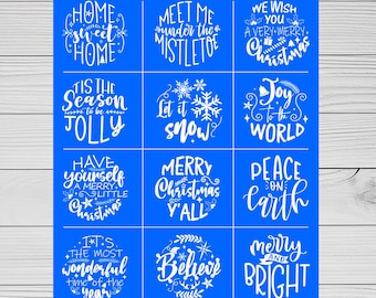 Christmas Stencil | Christmas Ornaments Stencil | Reusable Adhesive Silkscreen Stencil | Shelf Sitter Sign | Wood chalk painting