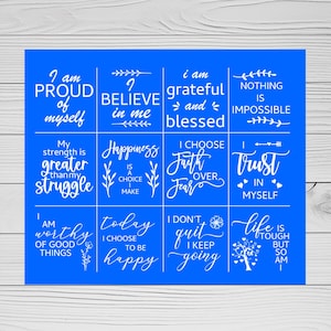 Affirmations Stencil | Reusable Adhesive Silkscreen Stencil | Motivational | Wood chalk painting | Shelf Sitter Sign | Inspirational Sign
