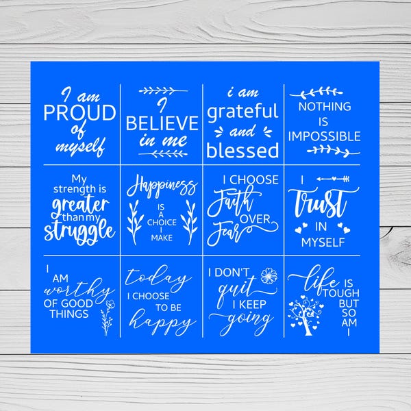Affirmations Stencil | Reusable Adhesive Silkscreen Stencil | Motivational | Wood chalk painting | Shelf Sitter Sign | Inspirational Sign