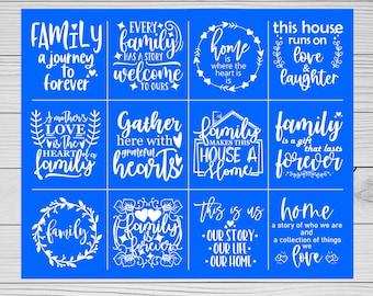 Home and Family Stencil | Reusable Adhesive Silkscreen Transfer | Shelf Sitter Sign | Wood chalk painting | Mesh transfer | Home Wall Decor