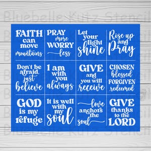 Bible Verses Silkscreen Stencil, Scriptures, Reusable Adhesive, Christian sign, Wood chalk painting, Shelf Sitter Sign, Religious Stencil