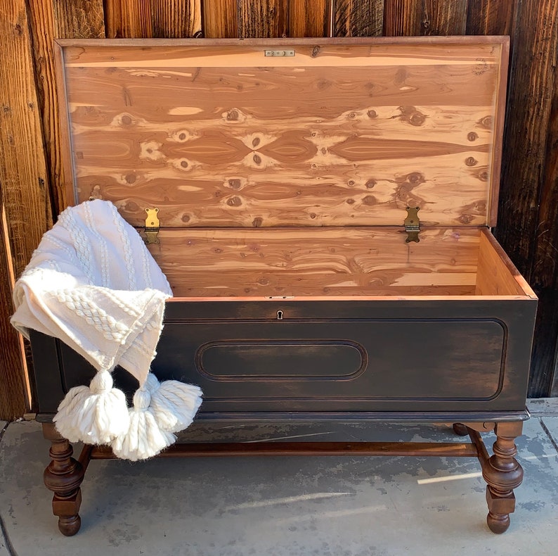 Antique Black Washed Cedar Hope Chest by Caswell Runyan Co. Etsy