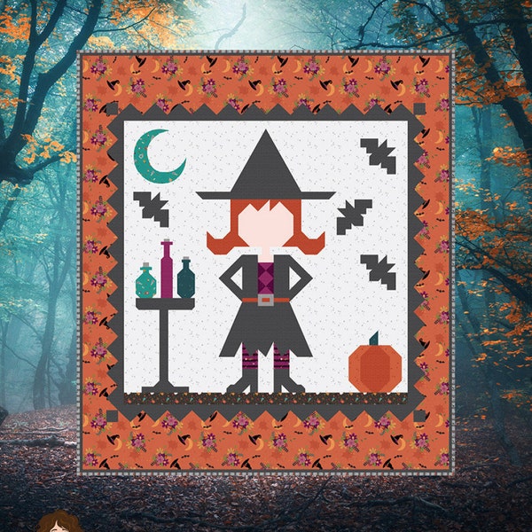 Little Witch Quilt Pattern, From Sew A Story, Jennifer Long, Halloween Quilting Patterns, Whimsical Quilting Pattern,