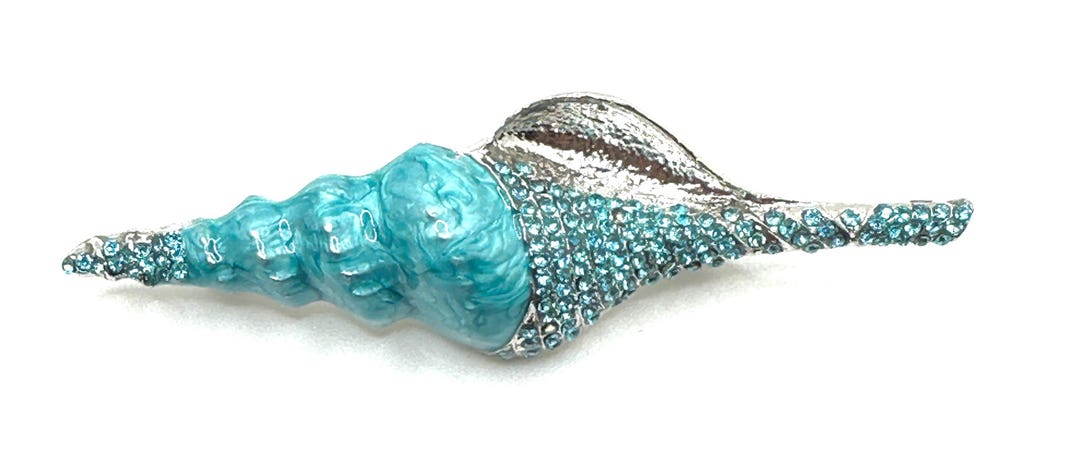 Crystal Shell Brooch - Ocean Inspired Rhinestone Shell Pin, Vintage ...