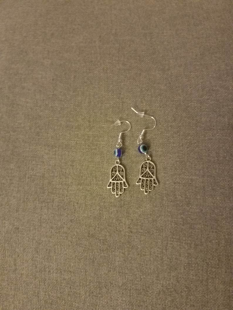 Silver .925 Handmade Hamsa and Evil Eye Dangle Earrings