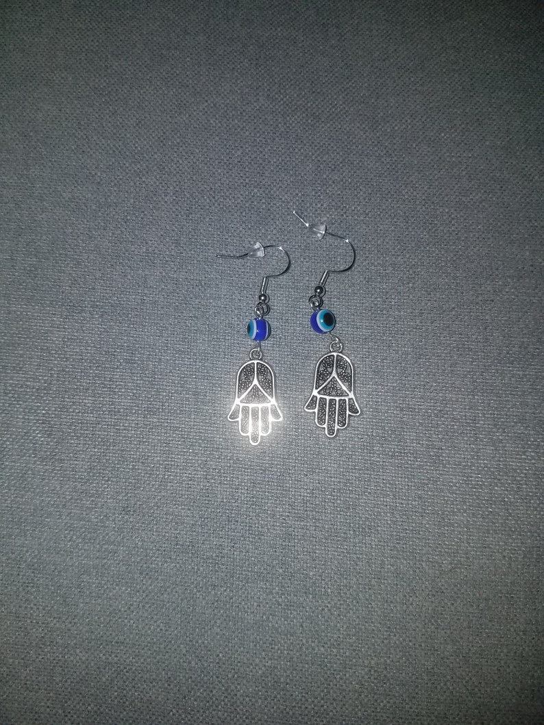 Silver .925 Handmade Hamsa and Evil Eye Dangle Earrings