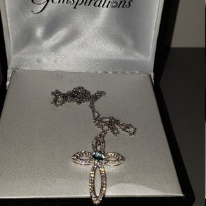 Gemspirations Fashion Cross with Aquamarine Colored Stone