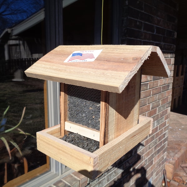 Wild Bird Feeder Cardinal, Finch Wild Bird & Sunflower Seed Feeder All Natural Red Cedar Made in USA