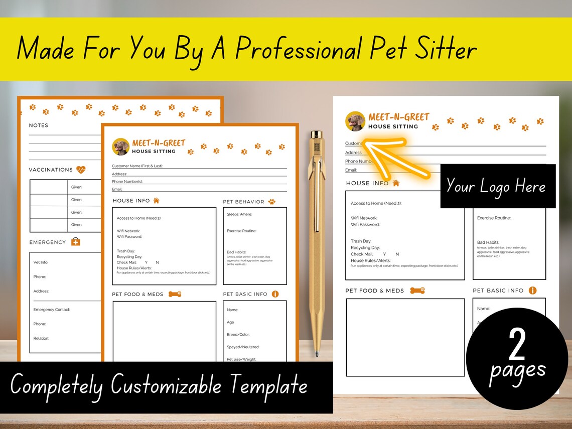 House Sitting Form Pet Sitting Forms Meetngreet Form Pet Etsy