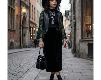 Falda cruzada de terciopelo negro VTG Harris Wallace 6 Whimsigoth Minimalista 90s Luxe