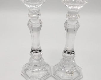 Vintage Wedgwood West Germany 7" Lead Crystal Candle Holders Set of 2 Octagonal