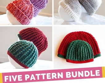 Collection crochet hat pattern women and children, five crochet pattern collection to make mommy and me hats, winter hat crochet patterns