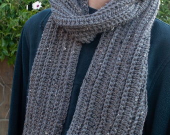Mens Ribbed Crochet Scarf Pattern: Worsted Weight Yarn (PDF Pattern)