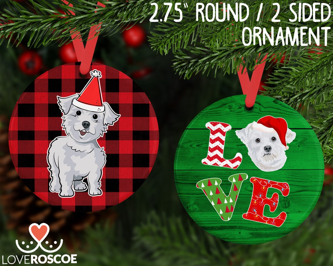 Maltese Round Christmas Ornament / Xmas Gift for Dog Lover / Etsy