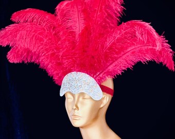 Feather ostrich  Carnival FEATHERS Carnival Crown rhinestone Crystal halloween Made in USA