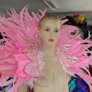 Feather Back Pack  Shoulder Cocktail Feathers Iridescent Sequin  hand Beaded Collar Carnival Costume Samba pageant cosplay  Fashion