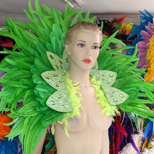 Back Pack  Shoulder Cocktail Feathers with  Iridescent Sequin  hand Beaded Collar Carnival Costume Samba pageant hora loca cosplay  Fashion