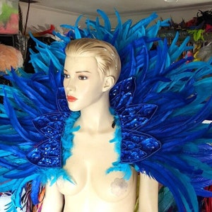 Feather Back Pack  Shoulder Cocktail   Iridescent Sequin  hand Beaded Collar Carnival Costume Samba pageant hora loca cosplay  Fashion