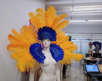 New Rihanna Carnival Costume feathers rhinestone Samba Costume Angel Wings Fantasy Fest Carnival Showgirl Made in USA color Combination 2pc
