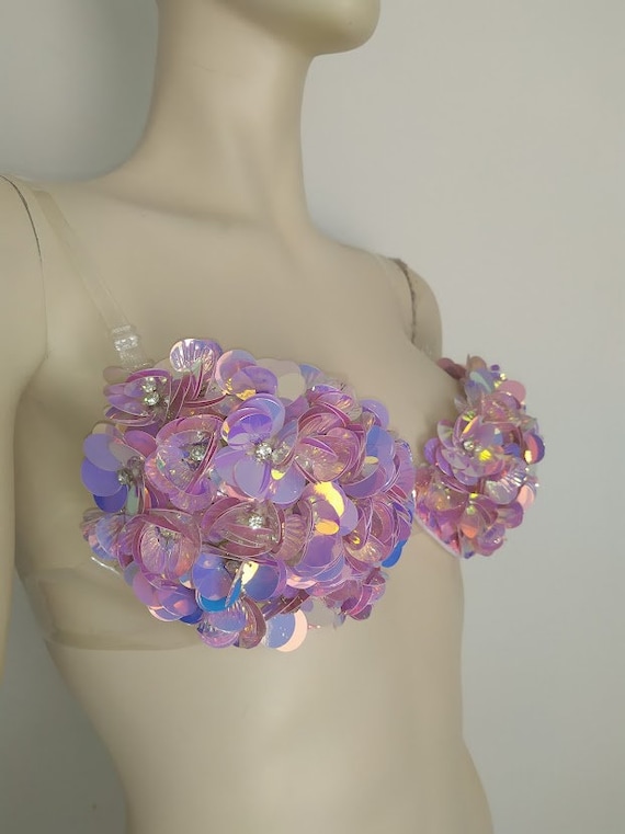 Sequin Flower Bras Silicone Straps Light Weight 