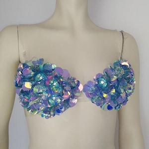 Bra Sequin Flower  Party Fantasy Bra Costume halloween Silicone Straps light weight Dance Bra Pageant
