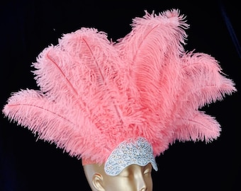 Feather ostrich  Carnival FEATHERS Carnival Crown rhinestone Crystal halloween Made in USA
