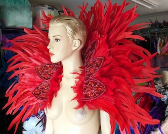 Sequin Feather Collar, Iridescent Beaded Costume, Carnival Samba Fashion