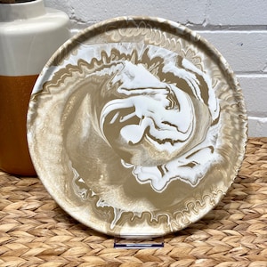 Large Round Jesmonite Tray, Brown and white Tray, Display Tray, Centrepiece, Decorative tray
