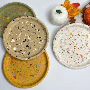 Mini Round Jesmonite Terrazzo Tray | Round Mini Trinket Tray