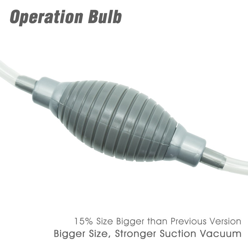 May include: A gray rubber bulb with a clear plastic tube attached to each end. The bulb is ribbed and has a 15% larger size than previous versions. The text "Operation Bulb" is at the top of the image. The text "15% Size Bigger than Previous Version" and "Bigger Size, Stronger Suction Vacuum" is at the bottom of the image.