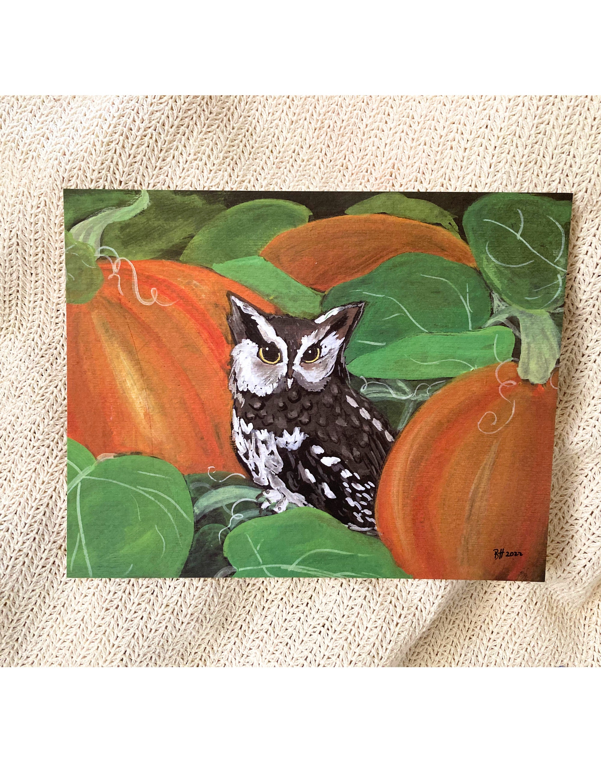 Southern Screech Owl gouache print, watercolor art, nature illustrations, bird painting, Halloween a