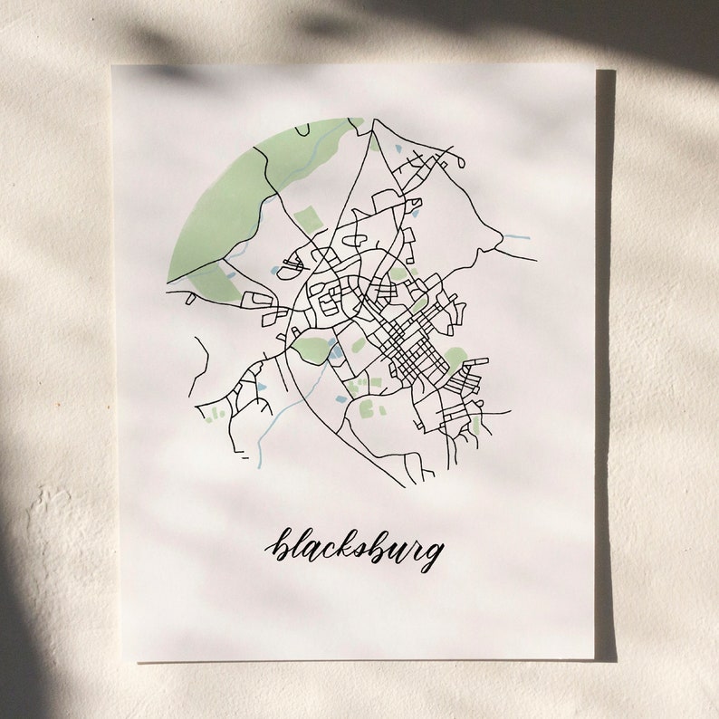 Blacksburg VA Map | 8"x10" Illustrated Virginia City Print - Etsy