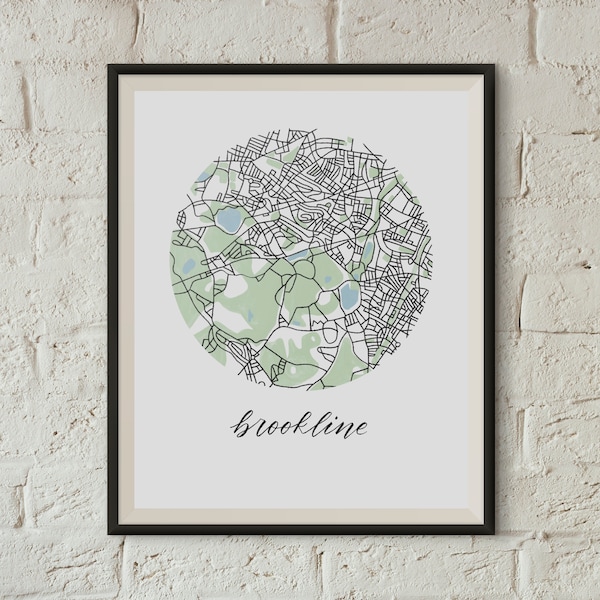 Brookline Map | 8"x10" Illustrated Boston, MA Neighborhood Print