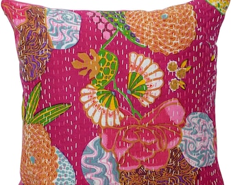 Indian Kantha Paisley Housse de coussin ethnique Oreillers 16X16 décoratif Boho Throw