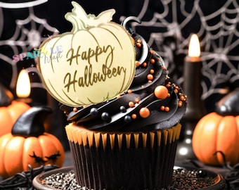 Happy Halloween Acrylic Pumpkin Cupcake Topper | Cake Charm
