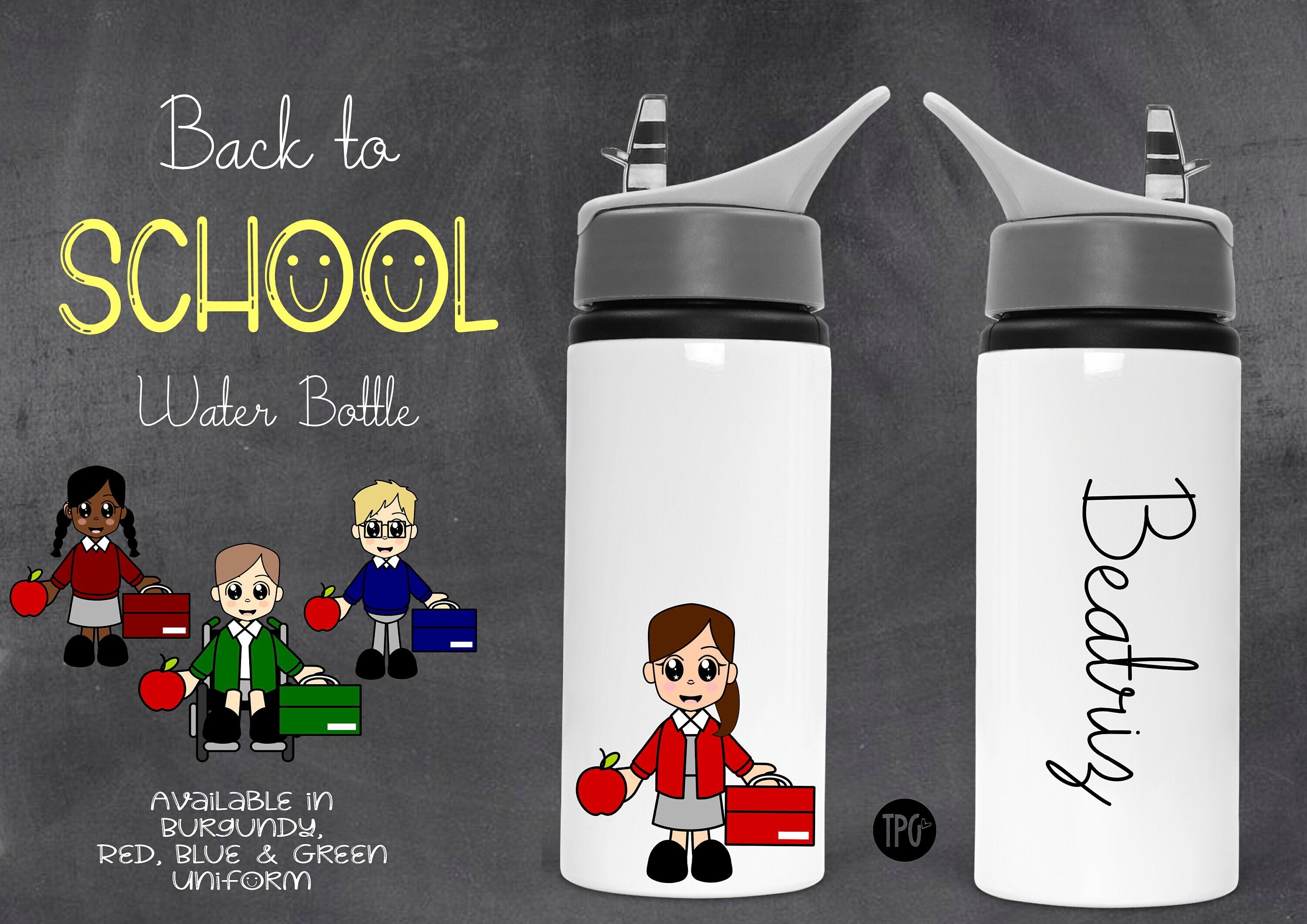 Back to SCHOOL Water Bottle Personalised with Name and School | Etsy