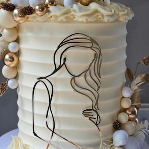 en forme de gâteau silhouette enceinte | Charm gâteau bébé maman | en forme de gâteau pour baby shower | Charm pour gâteau dessin au trait enceinte | Charm pour gâteau révélateur de genre