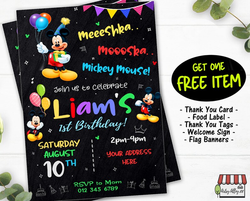 mickey mouse birthday invitation v2 personalized invite custom birthday invitation mickey birthday invite mickey mouse party free mickey mouse invitations personalized