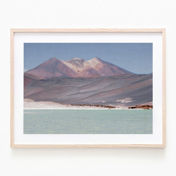 Salt Lake Chile Contemporary Printable - Minimal Art Abstract - Purple Mountain Print - Turquoise Water Artwork - Lake Digital Download Art