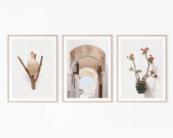 Set of 3 Architecture Digital Prints - White Background Photography - Above Couch Decor - Minimalist Wall Art - Mediterranean Art Posters