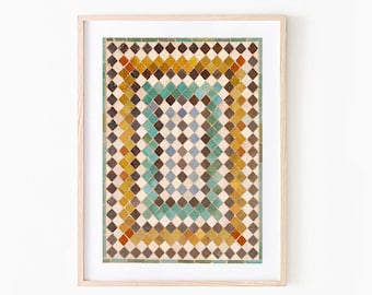 Moroccan Mosaic Art Print Horizontal -  Minimalist Moroccan -  Printable Geometric Art -  Arab Home Decor - Modern Abstract - Alhambra Print