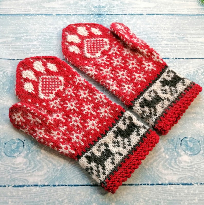 Dog paws mittens Red winter mittens Husky mom gift idea Etsy