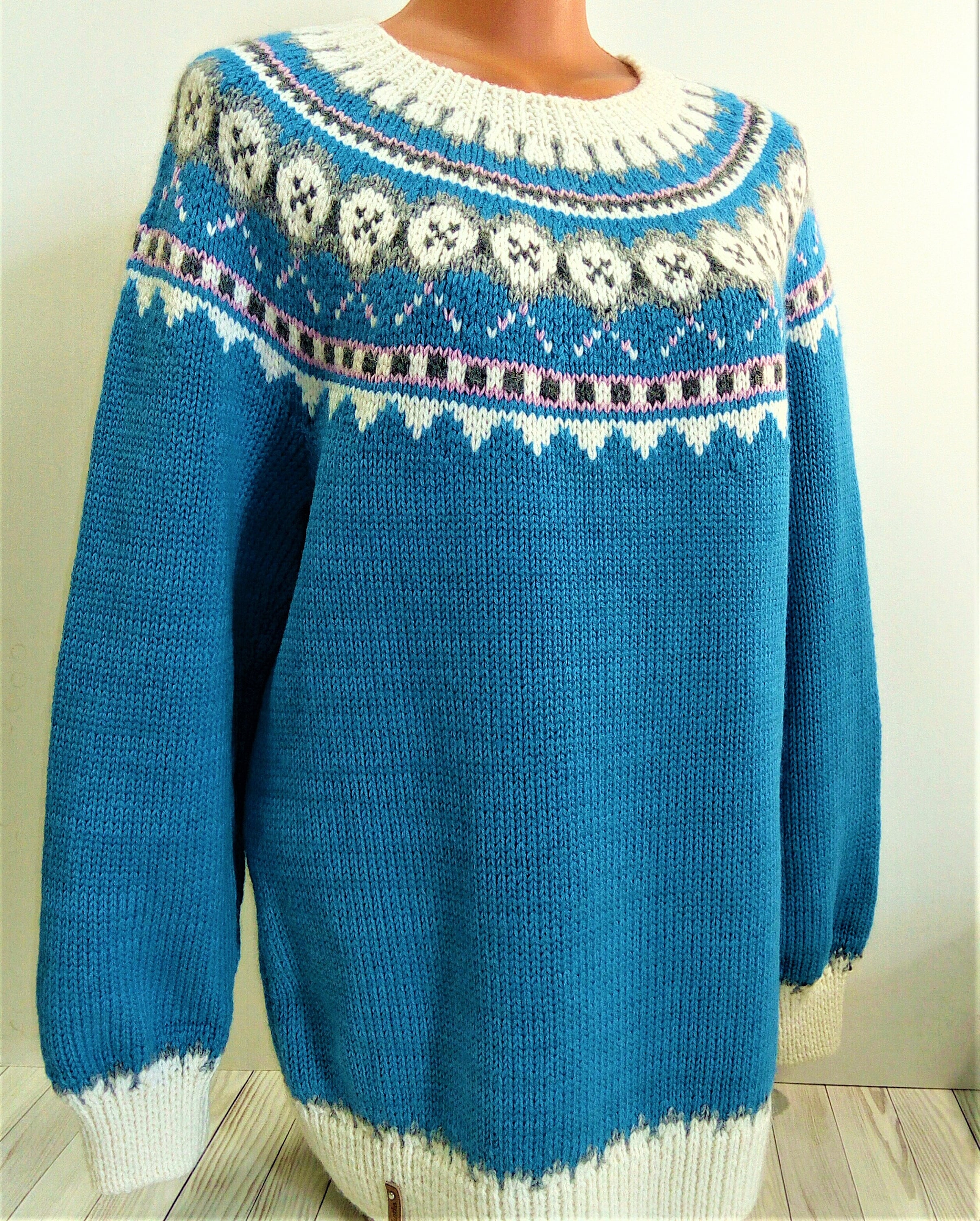 Women's jumper Fair isle sweater Blue sweater Wooll Etsy