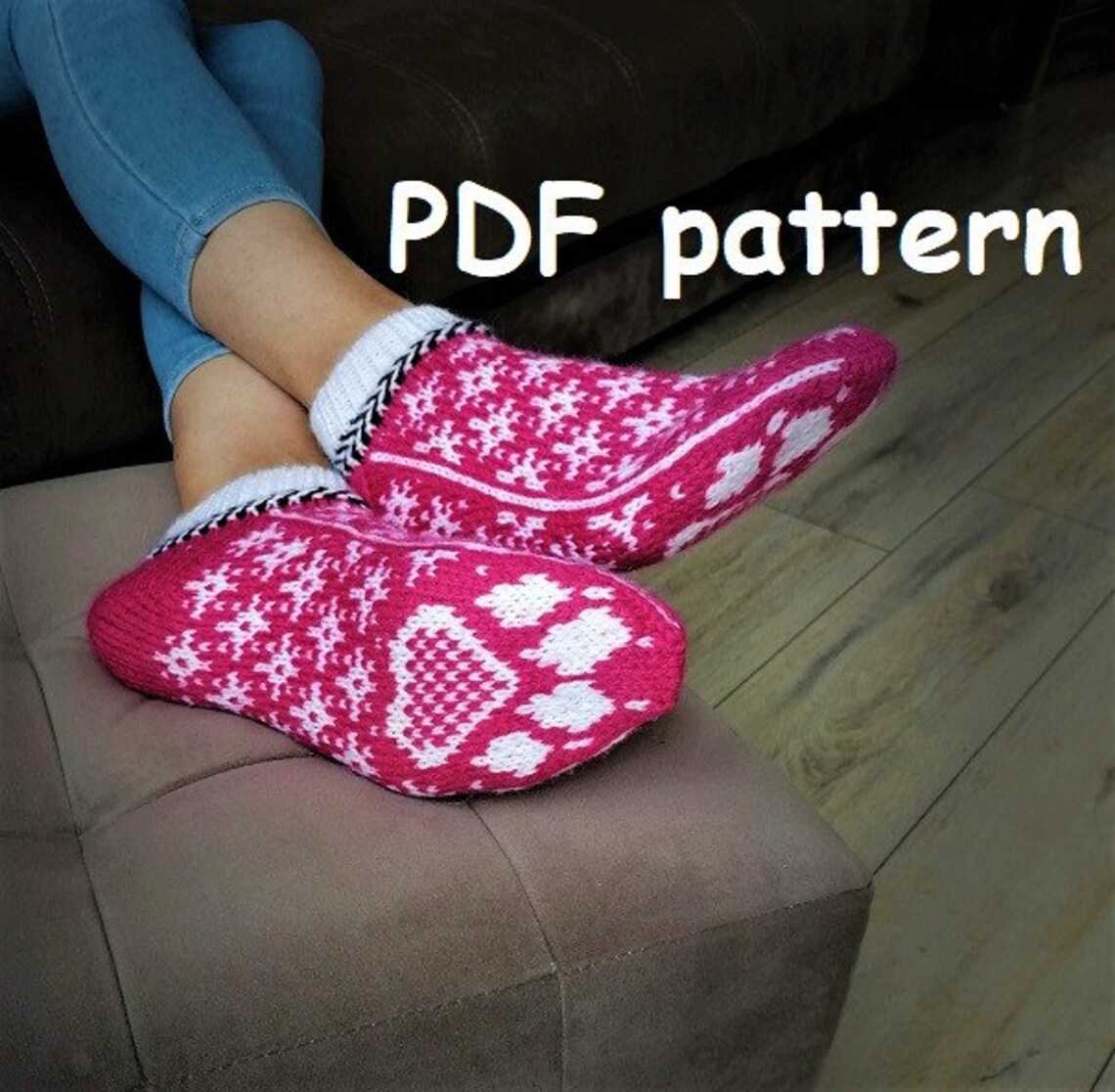 PDF PATTERN Paw Slippers Animal Knitting Socks Christmas Gift Etsy
