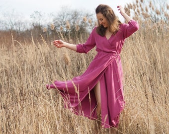 Raspberry dress made of viscose and linen