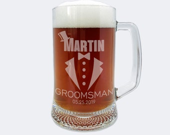 Personalized Groomsmen Beer Mug, Wedding Gifts, Best Man Beer Mug, Custom Engraved Groomsmen Gifts, Wedding Party Beer Mug, Beer Glass