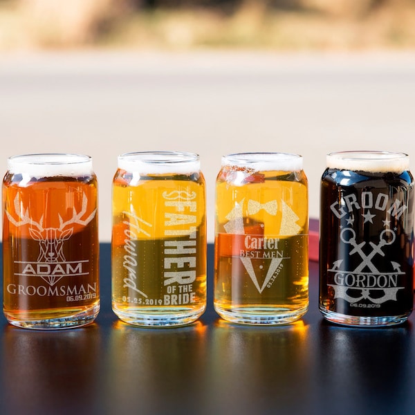 Personalized 16 oz Beer Can Glass – Custom Engraved Pint Glass – Wedding Gift, Groomsmen Gift, Barware