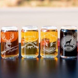 Personalized Hunting Beer Can Glass: Engraved Hunter Gift