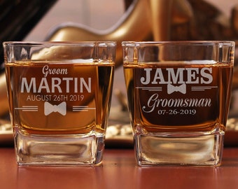 Custom Engraved Whiskey Glass: Groomsmen Gift, Bourbon Scotch Glass (7 oz)
